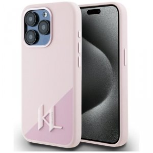 Etui Karl Lagerfeld Silicone Shadow      Metal Initial MagSafe do iPhone 15 Pro różowy