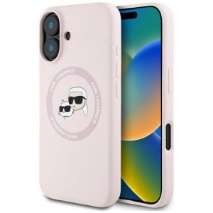 Etui Karl Lagerfeld Silicone Double      Heads And Circle MagSafe do iPhone 16 różowy