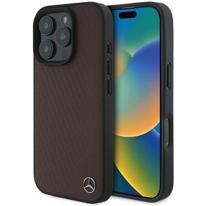 Mercedes MEHMP16L23RBGVR iPhone 16 Pro 6.3 czerwony/red hardcase MB Wood Imitation Leather MagSafe