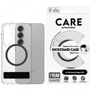 Etui CARE by PanzerGlass Feature Black   Kickstand & QI do Samsung Galaxy S25 przezroczysty