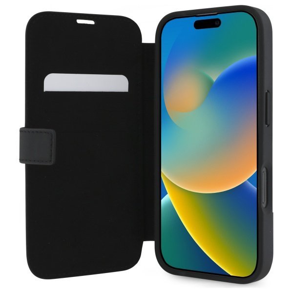 Etui Mercedes Book Case do iPhone 16 6.1” – Skórzane z Motywem Drewna, Czarne