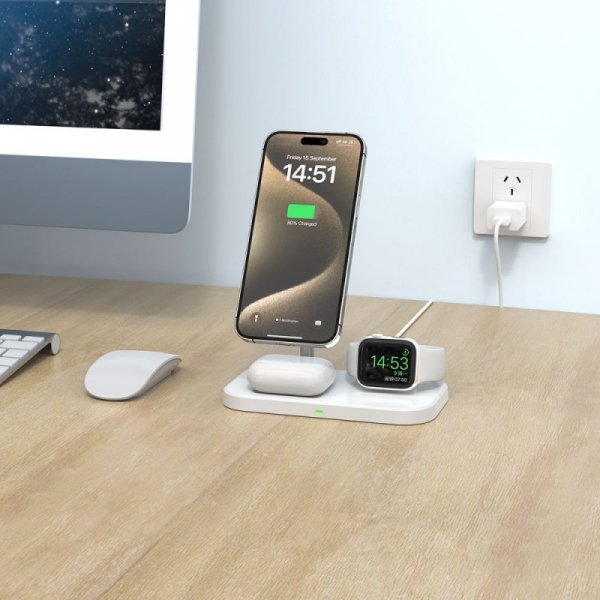 TECH-PROTECT QI15W-A22 3IN1 MAGNETIC MAGSAFE WIRELESS CHARGER WHITE