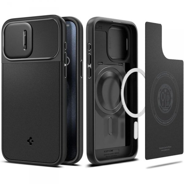 ETUI SPIGEN  OPTIK ARMOR MAG MAGSAFE IPHONE 15 PRO MAX BLACK
