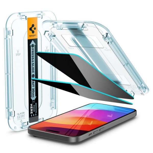 SZKŁO HARTOWANE SPIGEN GLAS.TR ”EZ FIT” 2-PACK IPHONE 15 PLUS PRIVACY