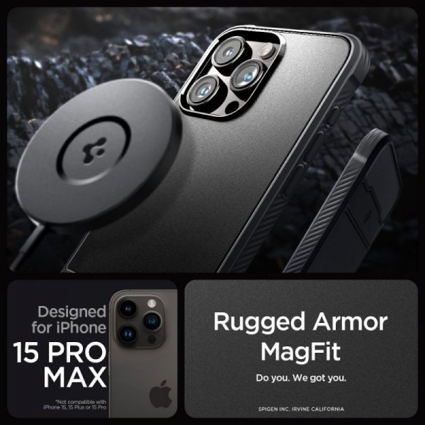 ETUI SPIGEN  RUGGED ARMOR MAG MAGSAFE IPHONE 15 PRO MAX MATTE BLACK