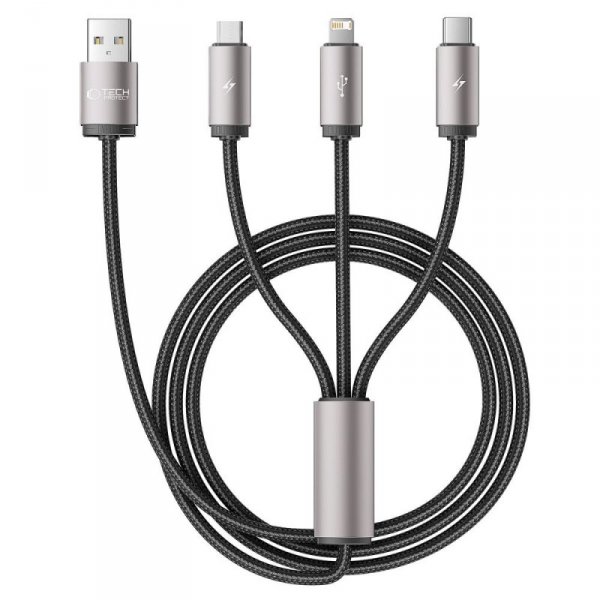 TECH-PROTECT ULTRABOOST 3IN1 LIGHTNING & TYPE-C & MICRO-USB KABEL  3.5A 100CM GREY