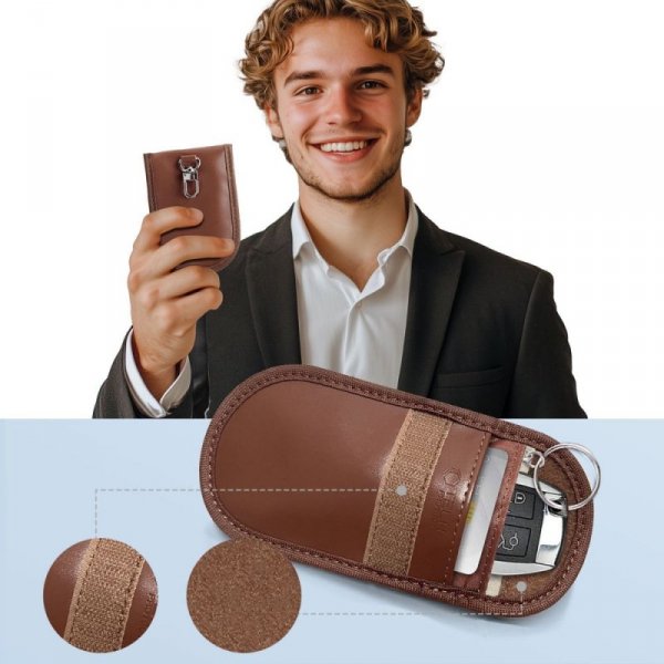 KLATKA FARADAYA ETUI TECH-PROTECT  KLR100 POUCH KEYLESS RFID SIGNAL BLOCKER CASE ESPRESSO