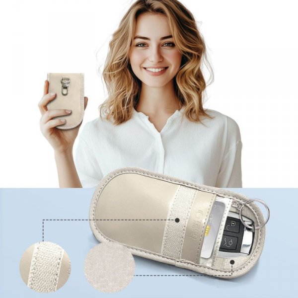 KLATKA FARADAYA ETUI TECH-PROTECT  KLR100 POUCH KEYLESS RFID SIGNAL BLOCKER CASE CAFFE LATTE