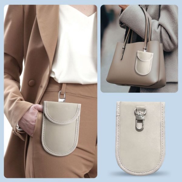 KLATKA FARADAYA ETUI TECH-PROTECT  KLR100 POUCH KEYLESS RFID SIGNAL BLOCKER CASE CAFFE LATTE