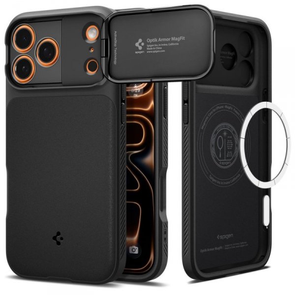 Etui Spigen Optik Armor Mag do iPhone 17 Pro MagSafe z osłoną aparatu – Czarne