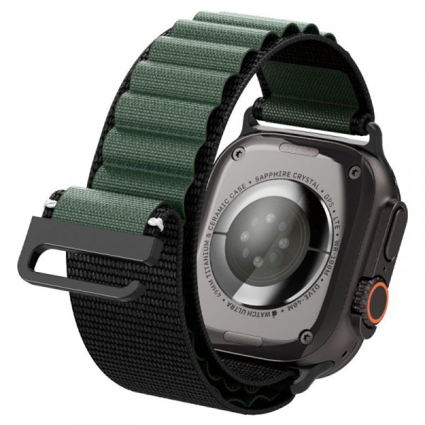 Spigen WBF1 Pasek tkaninowy / opaska materiałowa Apple Watch Ultra 49 mm | Series 11/10 46 mm | 9/8/7/SE 45/44 mm – Czarno-zielony