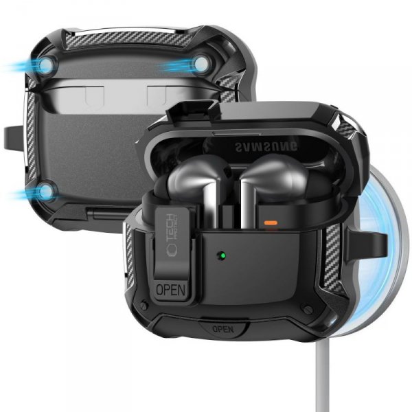 Pancerne Case MagSafe do Samsung Galaxy Buds 3 / 3 Pro / 3 FE Tech-Protect Carbon Black (Czarny)