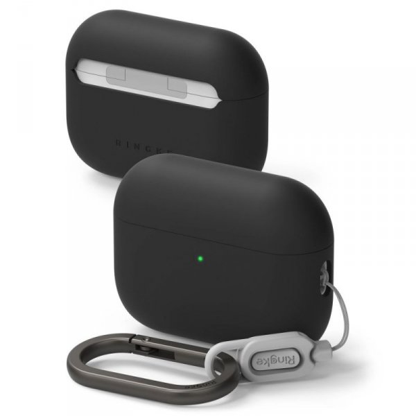 Silikonowe Etui do AirPods Pro 3 Ringke Silicone Black Case + Karabińczyk Czarne