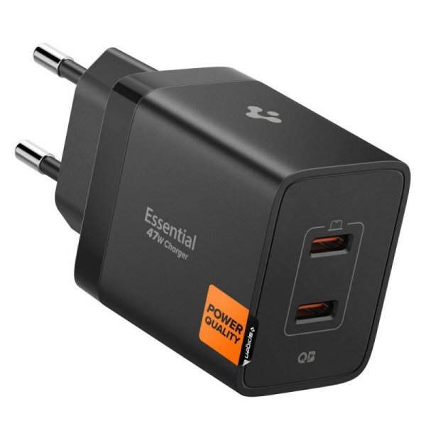 Ładowarka Sieciowa Spigen 47W 2-Porty USB-C – Czarna