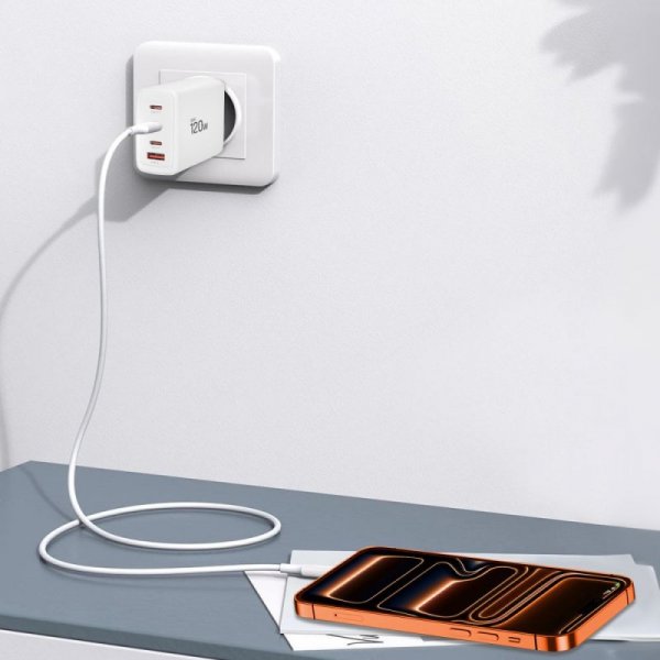 Szybka Ładowarka Sieciowa Tech-Protect NC120W-GAN 4-Port PD 120W / QC3.0  do Laptopa / iPhone White