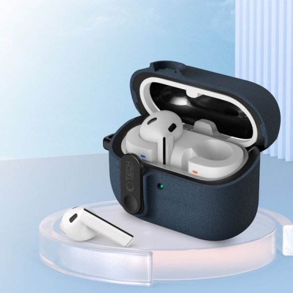 Miękkie Etui z Karabińczykiem Tech-Protect Slim Hook do Samsung Galaxy Buds 3 / 3 FE / 3 Pro Fluffy Blue