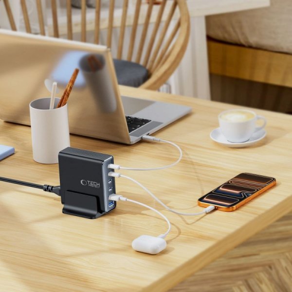 Ładowarka Biurkowa Tech-Protect DC160W-GAN Mocna Stacja Ładująca 6-Port PD 160W Black