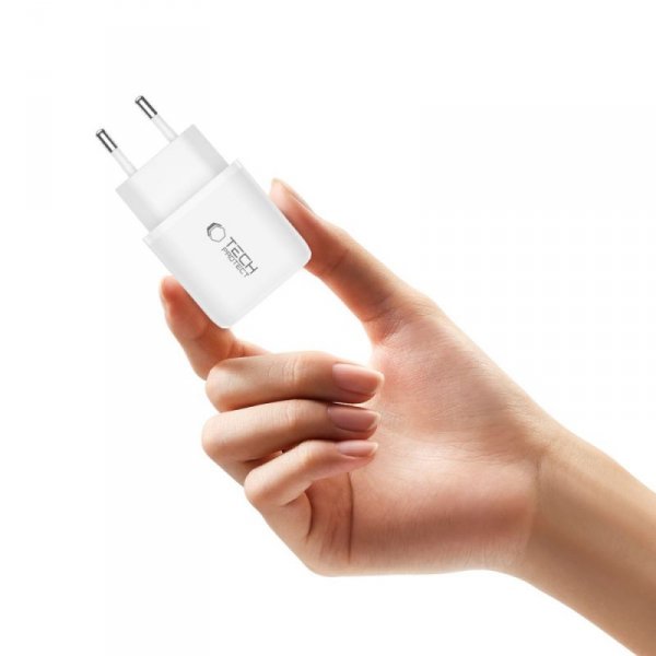 Ładowarka Sieciowa Tech-Protect NCA45W-GaN 2-Port PD 45W QC3.0+ Kabel USB-C White