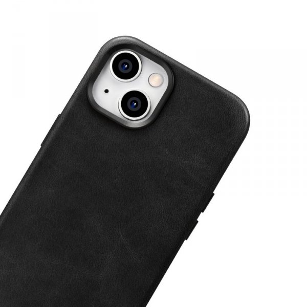 iCarer Oil Wax Premium Leather Case skórzane etui iPhone 14 Plus magnetyczne z MagSafe czarny (WMI14220703-BK)