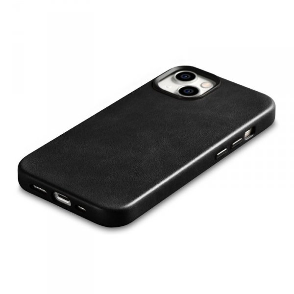 iCarer Oil Wax Premium Leather Case skórzane etui iPhone 14 Plus magnetyczne z MagSafe czarny (WMI14220703-BK)