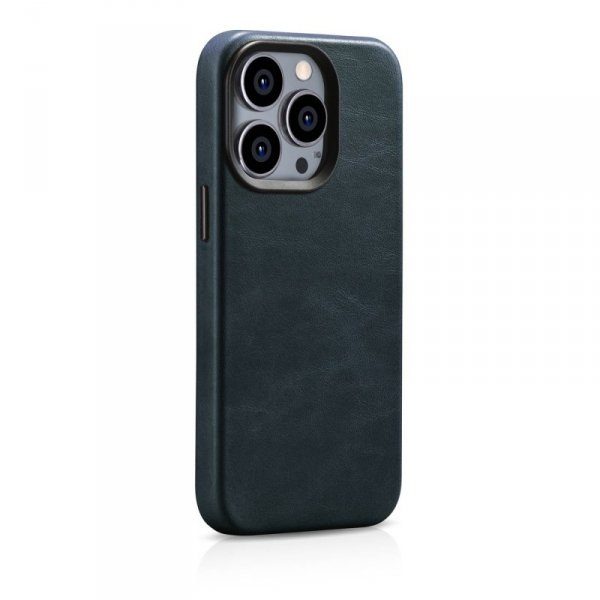 iCarer Oil Wax Premium Leather Case skórzane etui iPhone 14 Pro Max magnetyczne z MagSafe ciemnoniebieski (WMI14220704-BU)