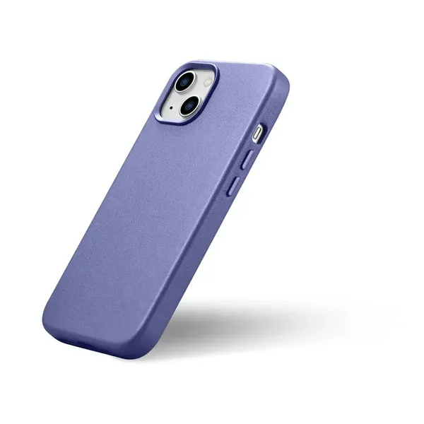 iCarer Case Leather pokrowiec etui z naturalnej skóry do iPhone 14 jasnofioletowy (WMI14220705-LP) (kompatybilne z MagSafe)