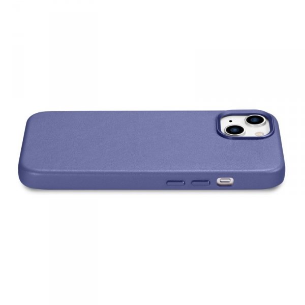 iCarer Case Leather pokrowiec etui z naturalnej skóry do iPhone 14 jasnofioletowy (WMI14220705-LP) (kompatybilne z MagSafe)