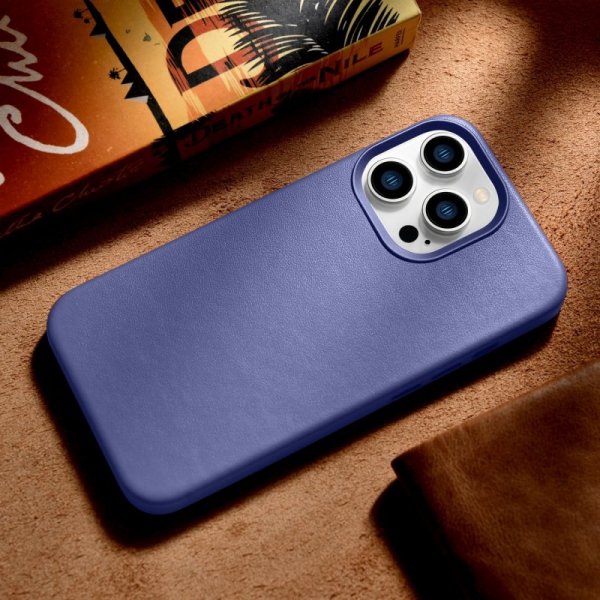 iCarer Case Leather pokrowiec etui z naturalnej skóry do iPhone 14 Pro Max jasnofioletowy (WMI14220708-LP) (kompatybilne z MagSa