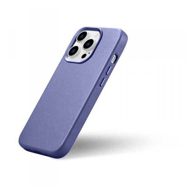 iCarer Case Leather pokrowiec etui z naturalnej skóry do iPhone 14 Pro Max jasnofioletowy (WMI14220708-LP) (kompatybilne z MagSa