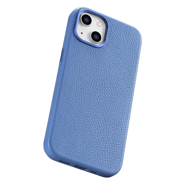 iCarer Litchi Premium Leather Case skórzane etui iPhone 14 Plus magnetyczne z MagSafe jasnoniebieski (WMI14220711-LB)