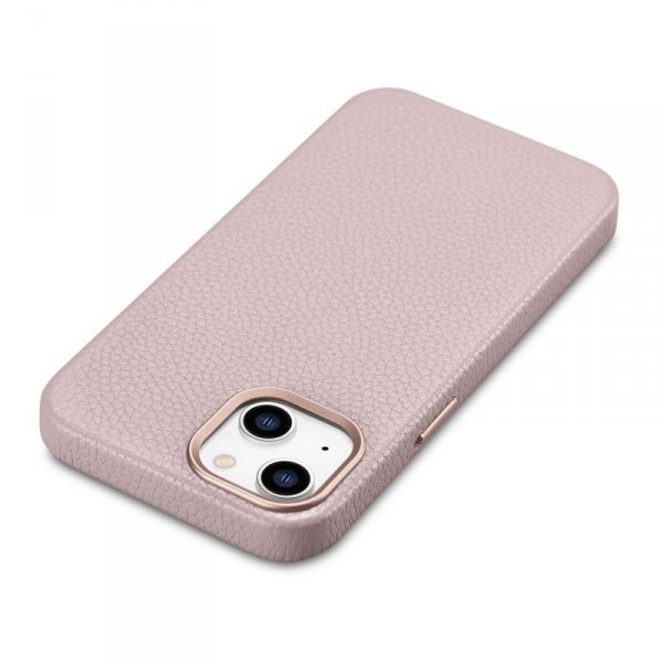iCarer Litchi Premium Leather Case skórzane etui iPhone 14 Plus magnetyczne z MagSafe różowy (WMI14220711-PK)