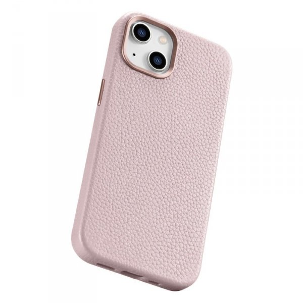 iCarer Litchi Premium Leather Case skórzane etui iPhone 14 Plus magnetyczne z MagSafe różowy (WMI14220711-PK)