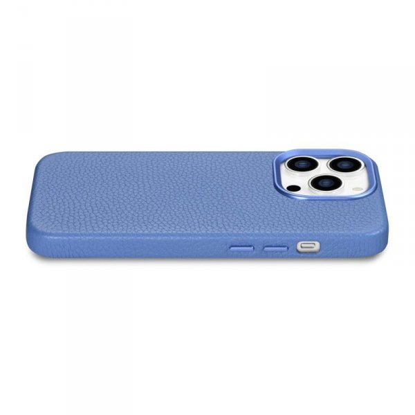 iCarer Litchi Premium Leather Case skórzane etui iPhone 14 Pro Max magnetyczne z MagSafe jasnoniebieski (WMI14220712-LB)