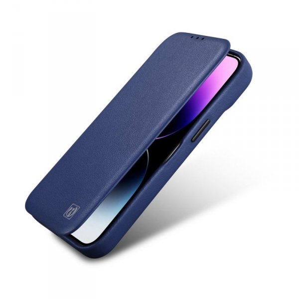 iCarer CE Premium Leather Folio Case skórzane etui iPhone 14 Plus z klapką magnetyczne MagSafe niebieski (WMI14220715-BU)