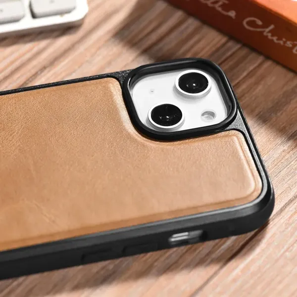 iCarer Leather Oil Wax etui pokryte naturalną skórą do iPhone 14 brązowy (WMI14220717-TN)