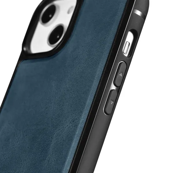 iCarer Leather Oil Wax etui pokryte naturalną skórą do iPhone 14 Pro niebieski (WMI14220718-BU)