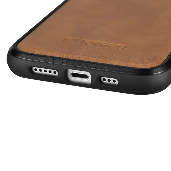 iCarer Leather Oil Wax etui pokryte naturalną skórą do iPhone 14 Pro brązowy (WMI14220718-TN)