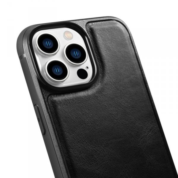 iCarer Leather Oil Wax etui iPhone 14 Pro Max skórzany pokrowiec czarne (WMI14220720-BK)