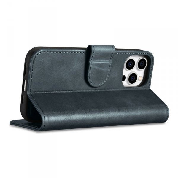 iCarer Oil Wax Wallet Case 2in1 etui iPhone 14 Pro Max skórzany pokrowiec z klapką Anti-RFID niebieski (WMI14220724-BU)