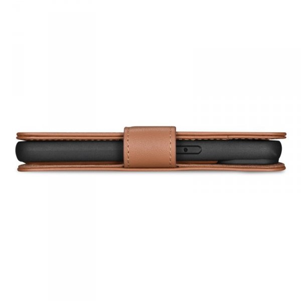 iCarer Wallet Case 2in1 etui iPhone 14 Plus skórzany pokrowiec z klapką Anti-RFID brązowy (WMI14220727-BN)