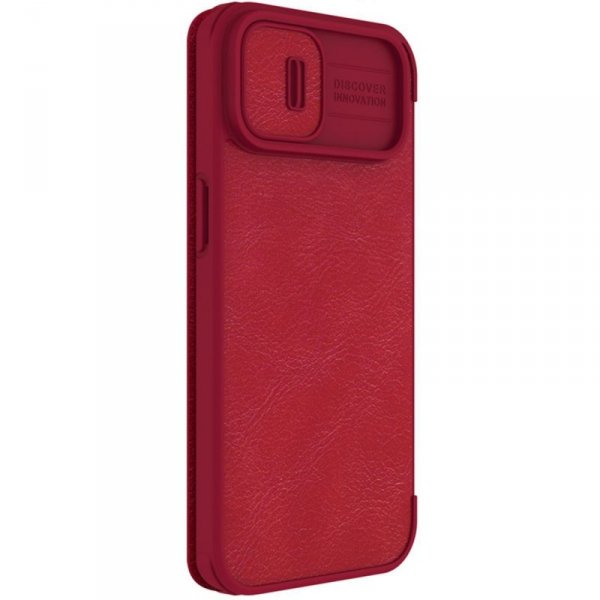 Nillkin Qin Leather Pro Case etui iPhone 14 Plus osłona na aparat kabura pokrowiec obudowa z klapką czerwony