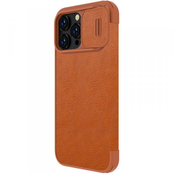 Nillkin Qin Leather Pro Case etui iPhone 14 Pro Max osłona na aparat kabura pokrowiec obudowa z klapką brązowy