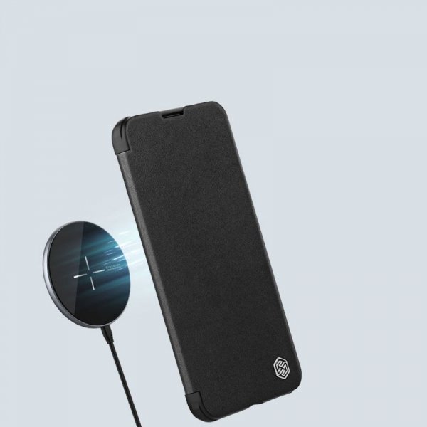 Nillkin Qin Cloth Pro Case etui do iPhone 14 osłona na aparat kabura pokrowiec obudowa z klapką szary