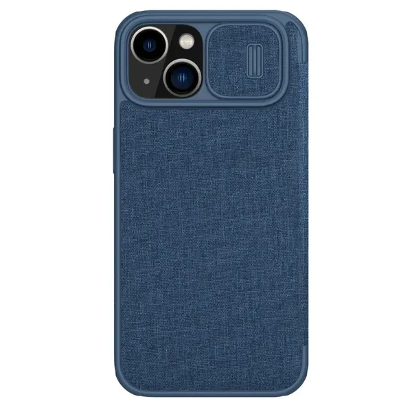 Nillkin Qin Cloth Pro Case etui do iPhone 14 Plus osłona na aparat kabura pokrowiec obudowa z klapką niebieski