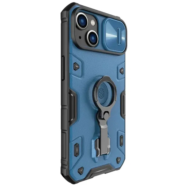 Nillkin CamShield Armor Pro Case etui iPhone 14 Plus pancerny pokrowiec z osłoną na aparat ring podstawka niebieskie