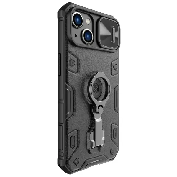 Nillkin CamShield Armor Pro Magnetic Case etui iPhone 14 MagSafe pancerny pokrowiec podstawka ring czarny
