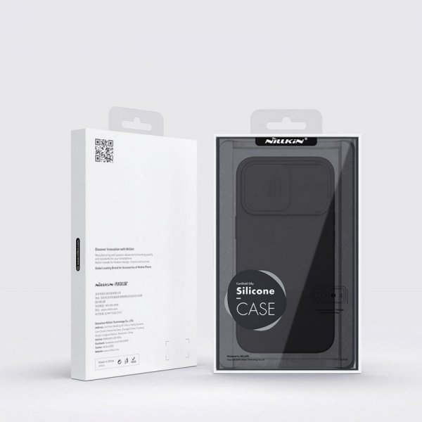 Nillkin CamShield Silky Silicone Case etui iPhone 14 Pro Max pokrowiec z osłoną na aparat czarny