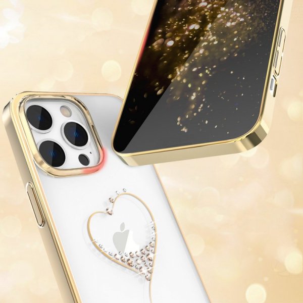 Etui silikonowe z kryształami Swarovski Kingxbar Wish Series do iPhone 14 Pro - złote