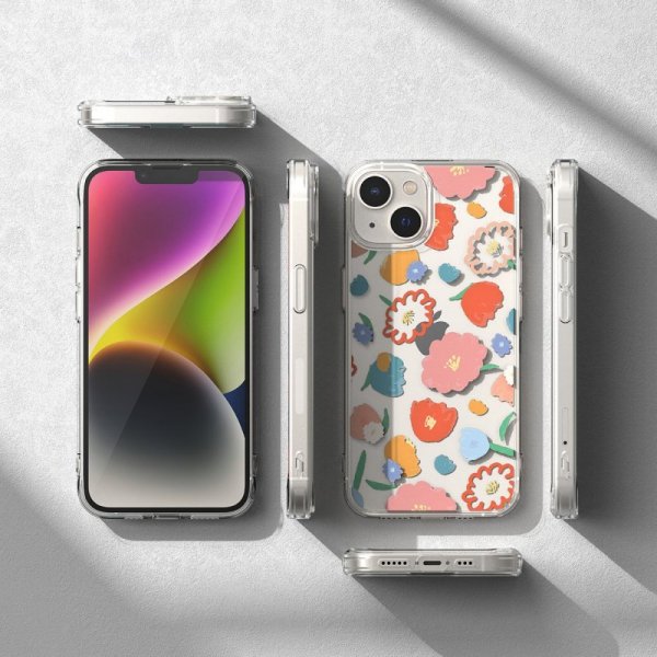 Ringke Fusion Design pancerne etui pokrowiec z żelową ramką iPhone 14 Plus przezroczysty (Floral) (FD637E31)