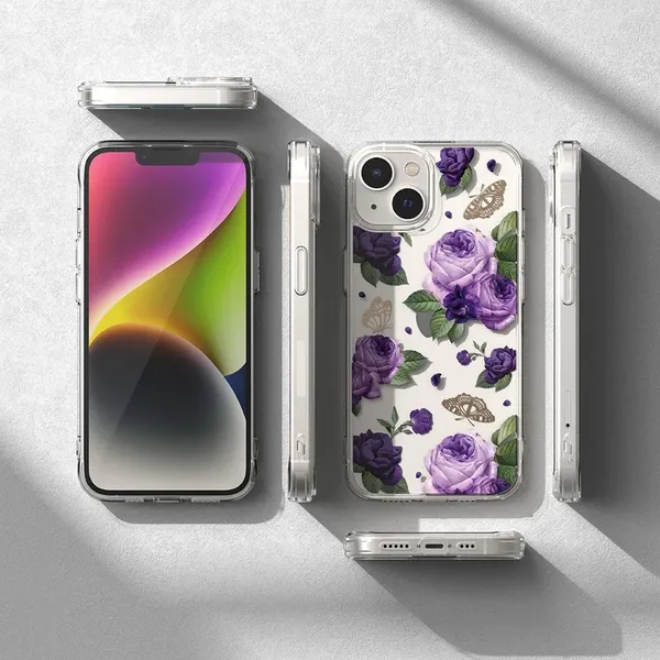 Ringke Fusion Design pancerne etui pokrowiec z żelową ramką iPhone 14 Plus przezroczysty (Purple rose) (FD637E29)